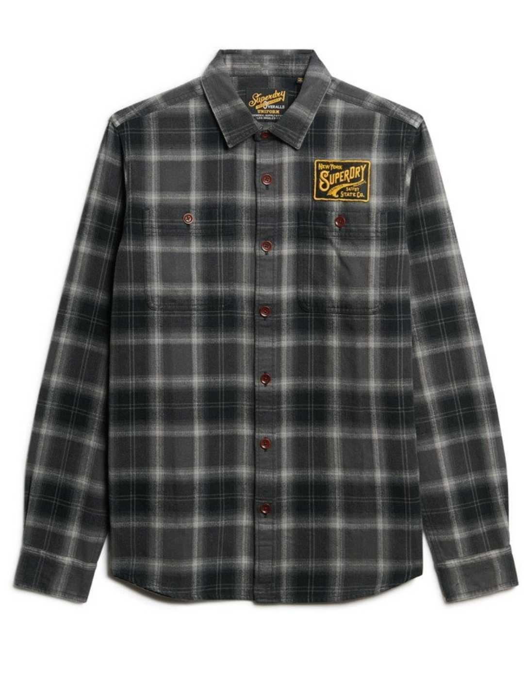 Camisa Superdry Check cuadros negros y grises para hombre