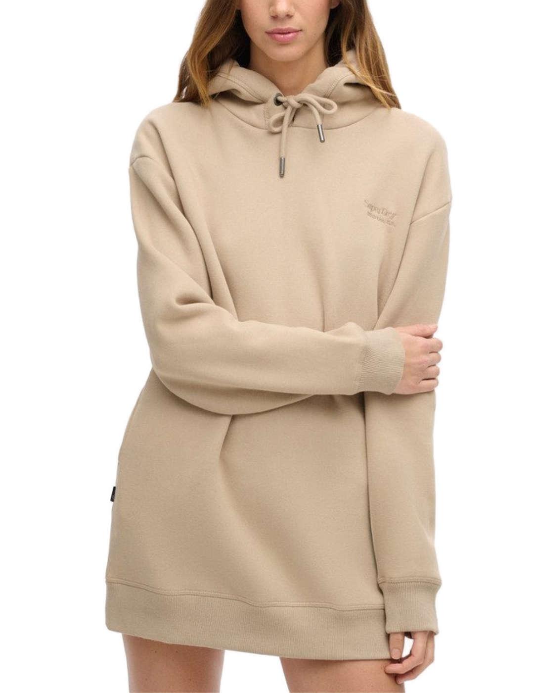 Vestido Superdry Essential sudadera beige con capucha mujer