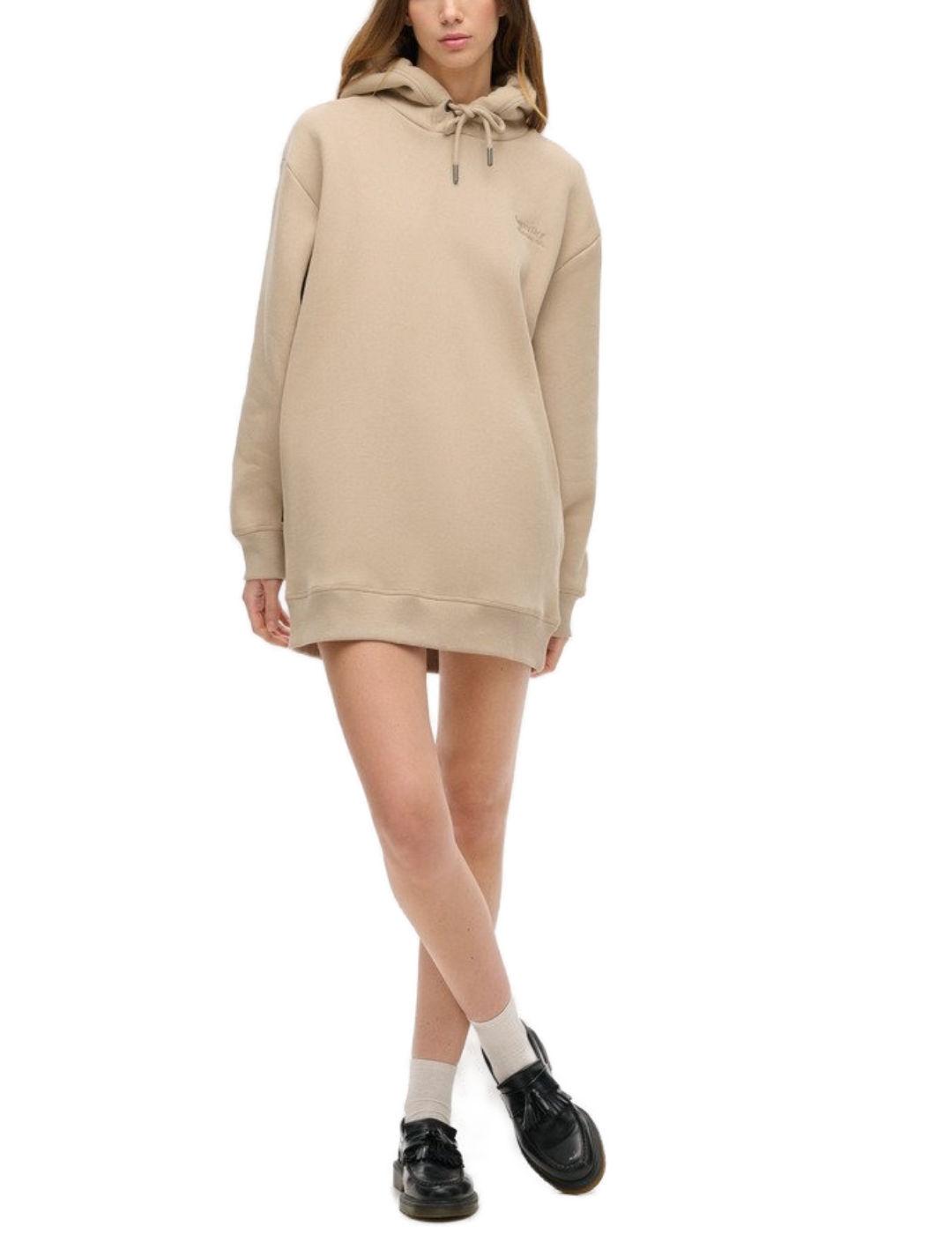 Vestido Superdry Essential sudadera beige con capucha mujer