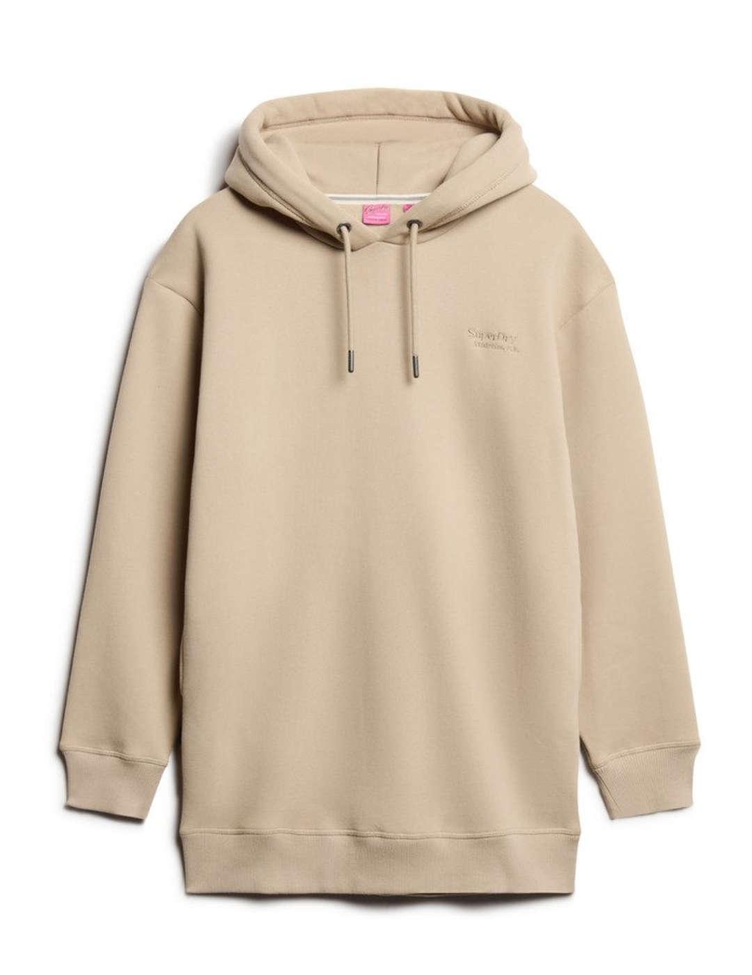 Vestido Superdry Essential sudadera beige con capucha mujer