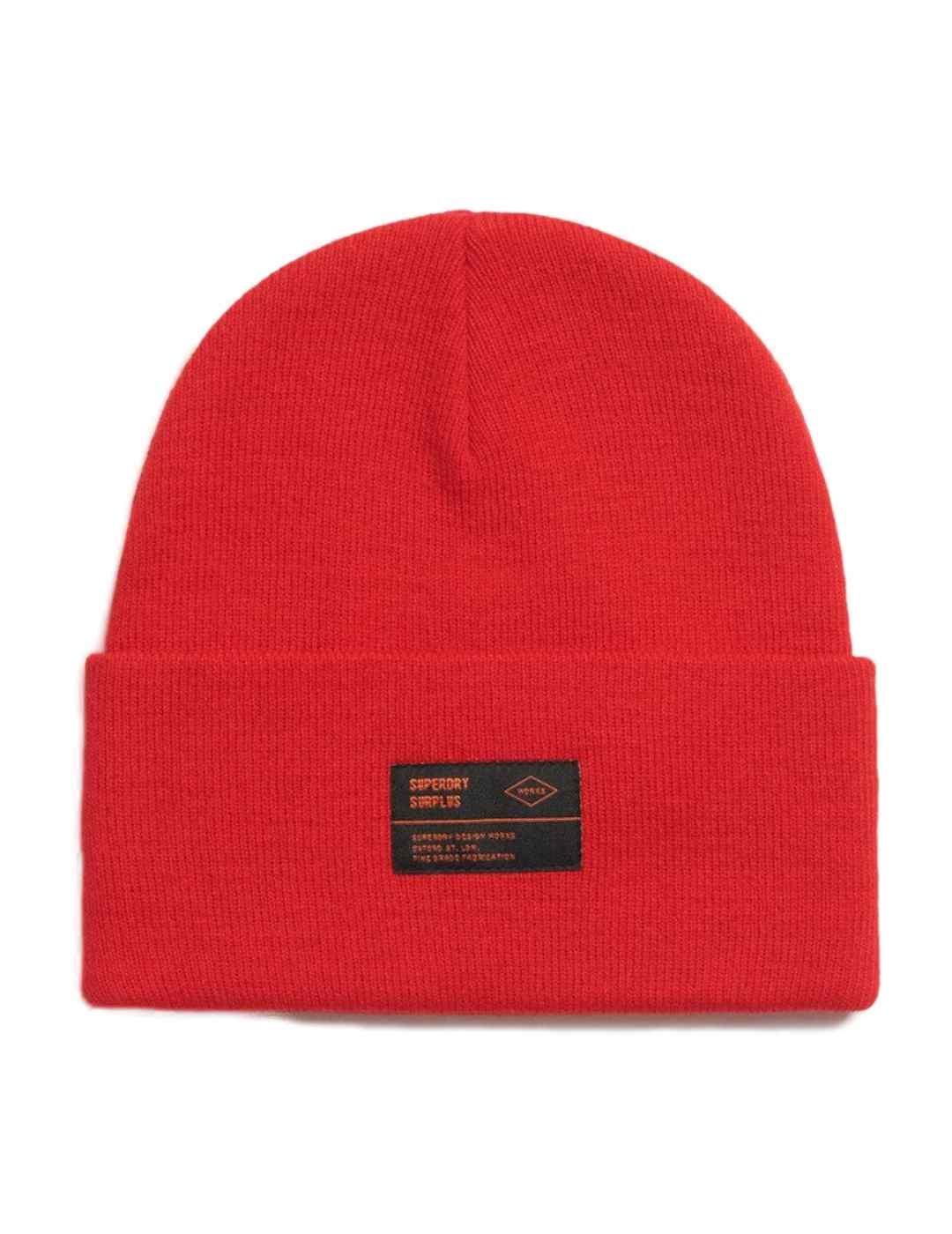 Gorro Superdry Surplus rojo de punto fino unisex