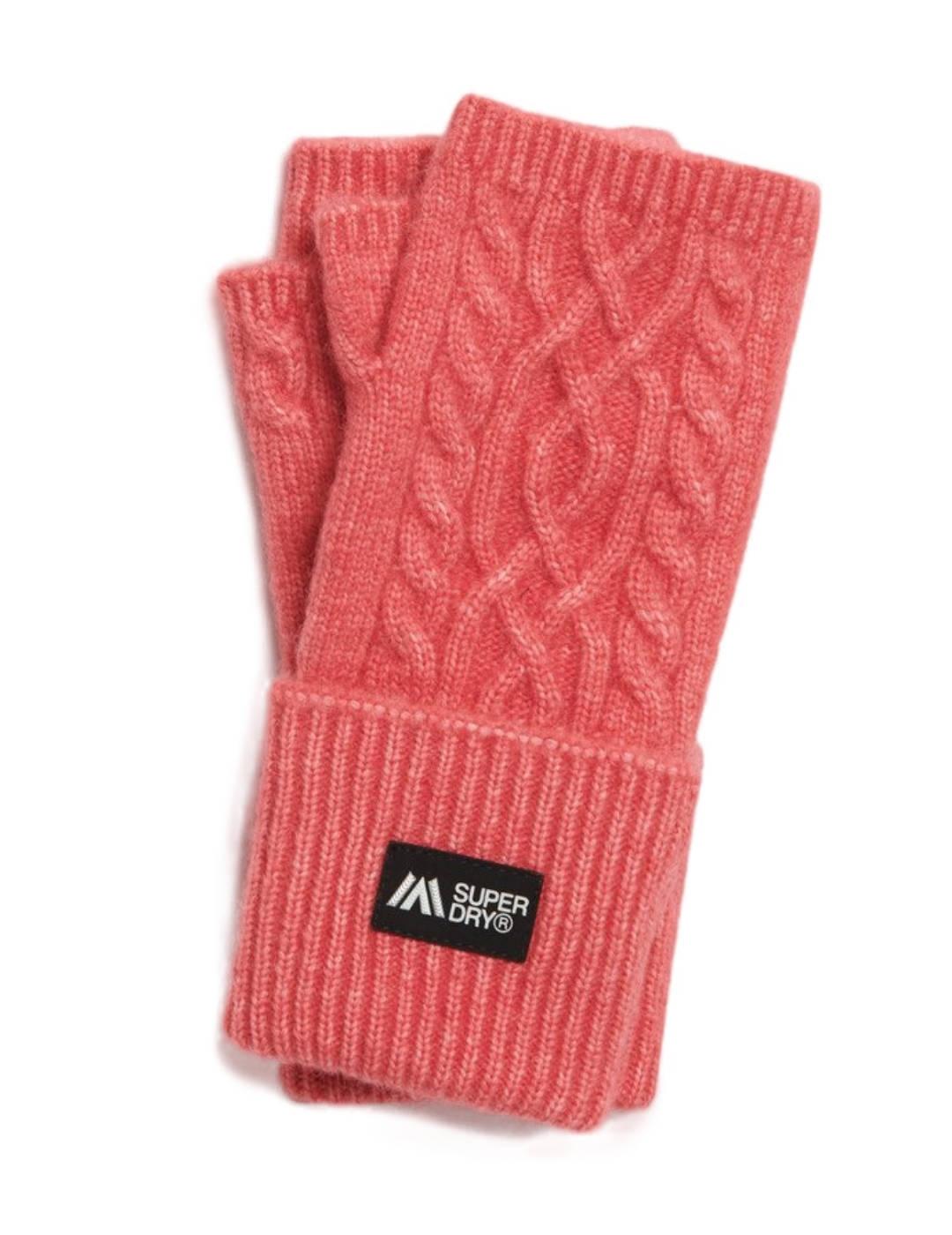 Calientamanos Superdry trenzados coral de lana para mujer