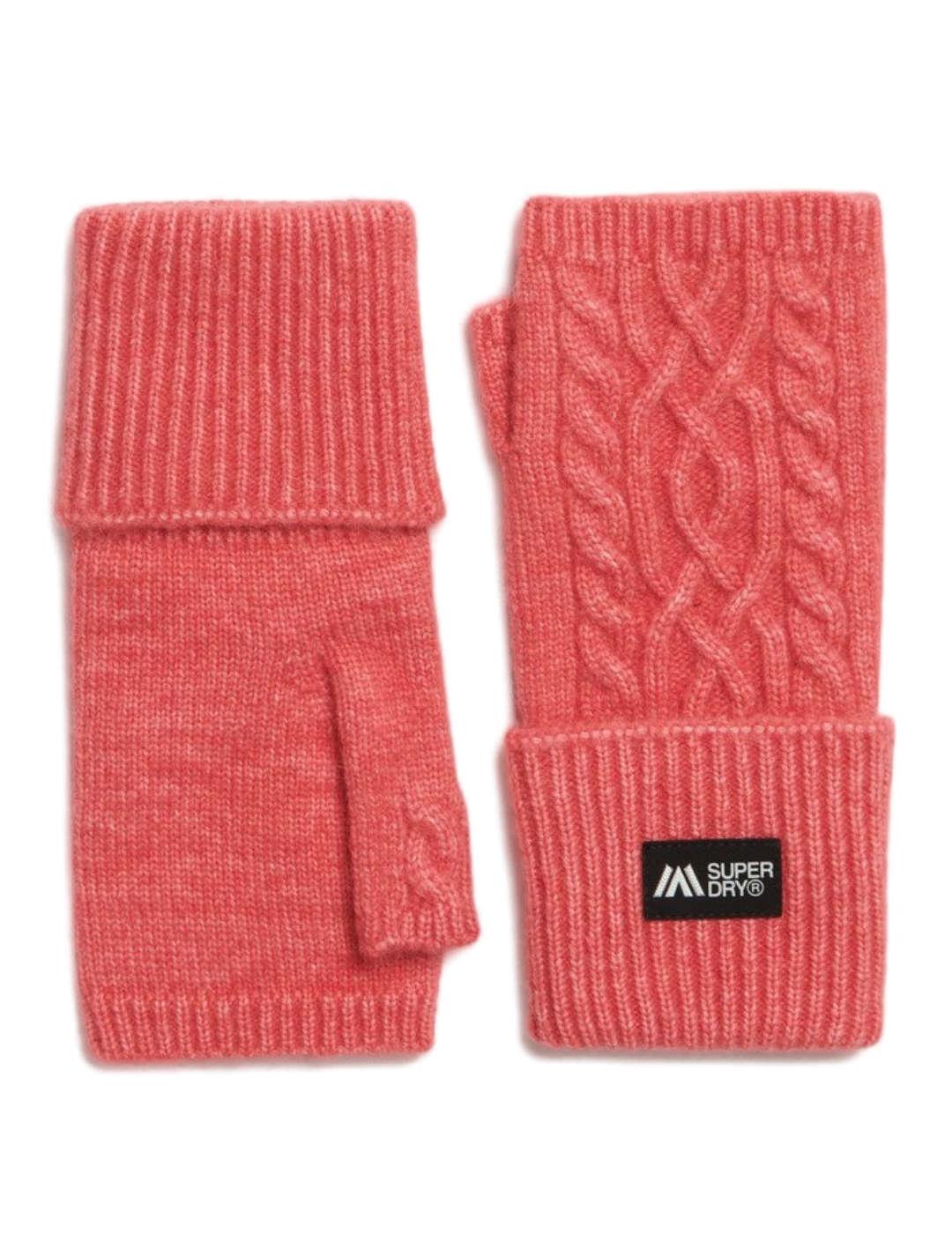 Calientamanos Superdry trenzados coral de lana para mujer