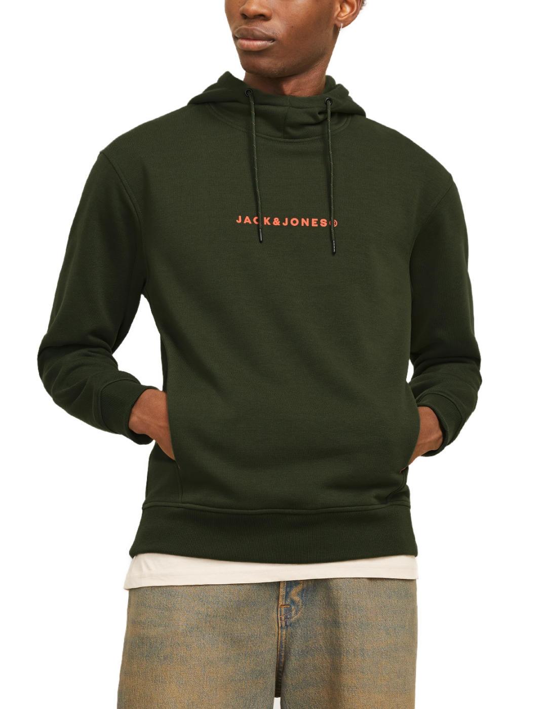 Sudadera Jack&Jones Tree verde oscuro con capucha de hombre