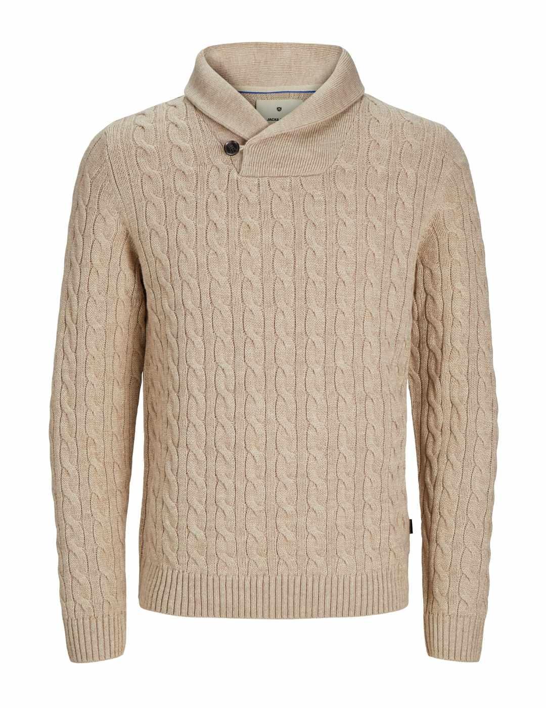 Jersey Jack&Jones Crash beige de punto trenzado para hombre