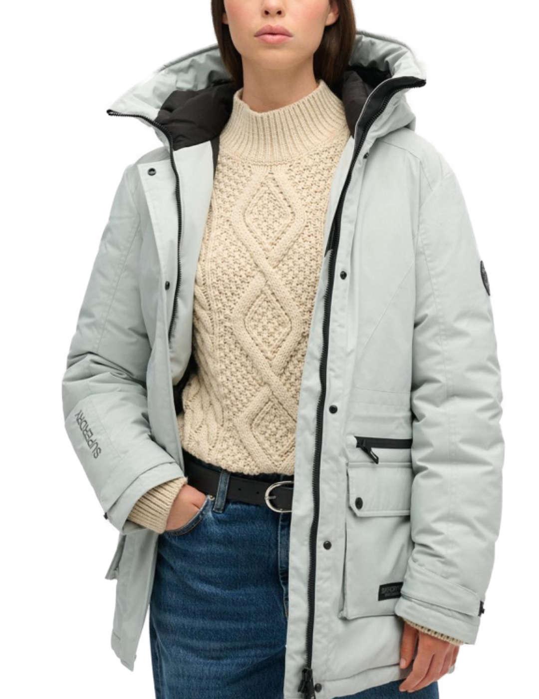 Parka Superdry City Padded gris con capucha para mujer