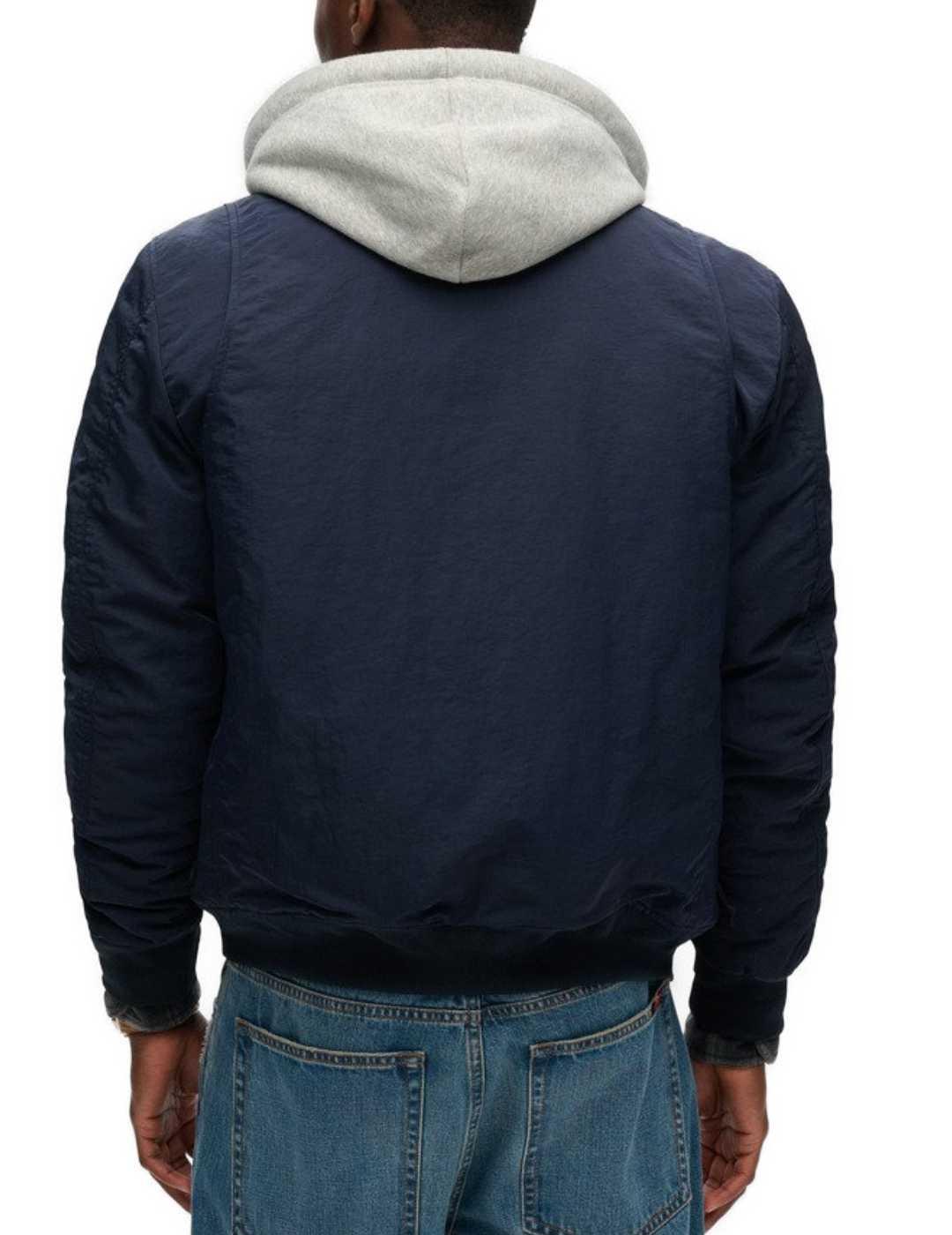 Abrigo Superdry azul marino con capucha y cremallera hombre