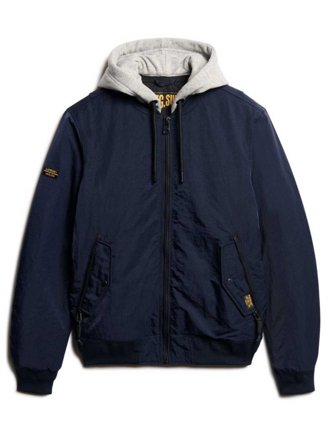 Abrigo Superdry azul marino con capucha y cremallera hombre