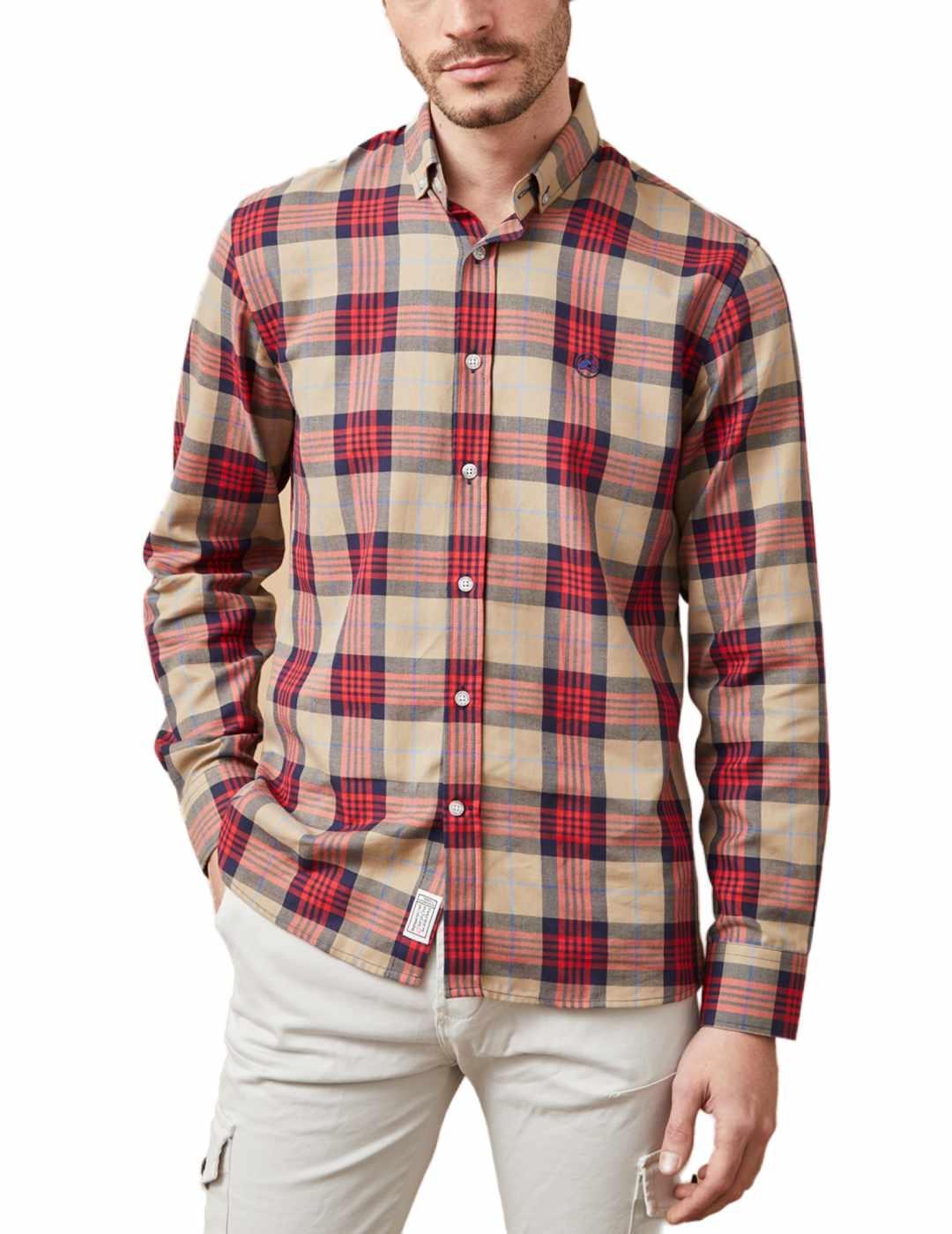 Camisa Altonadock cuadros granate y beige Slim fit de hombre