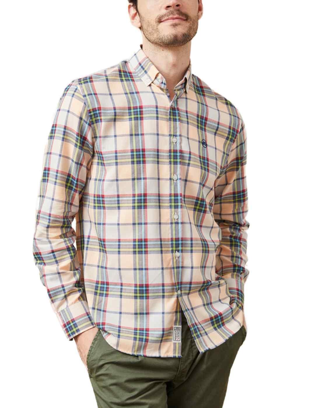 Camisa Altonadock cuadros verde y beige slim fit de hombre