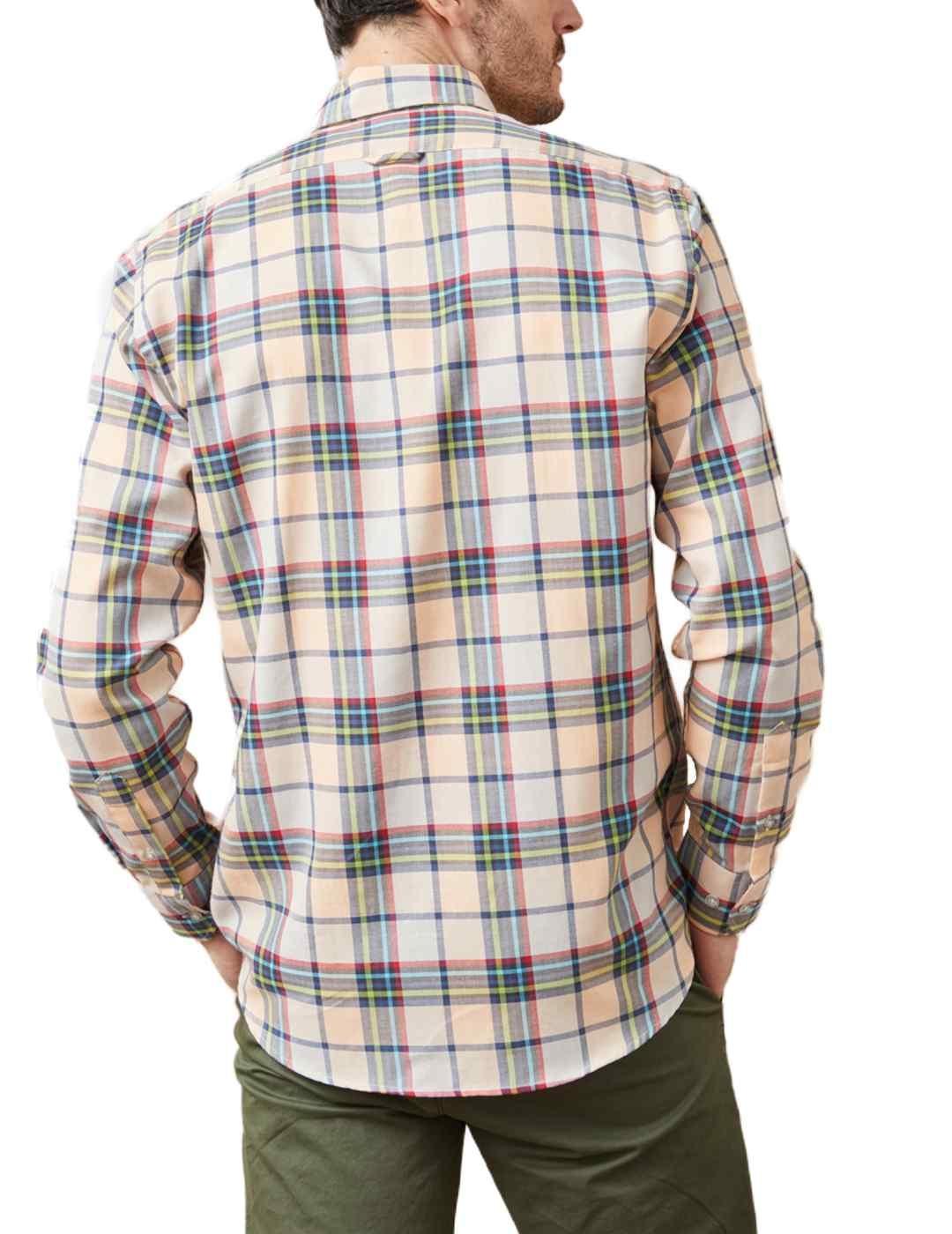 Camisa Altonadock cuadros verde y beige slim fit de hombre