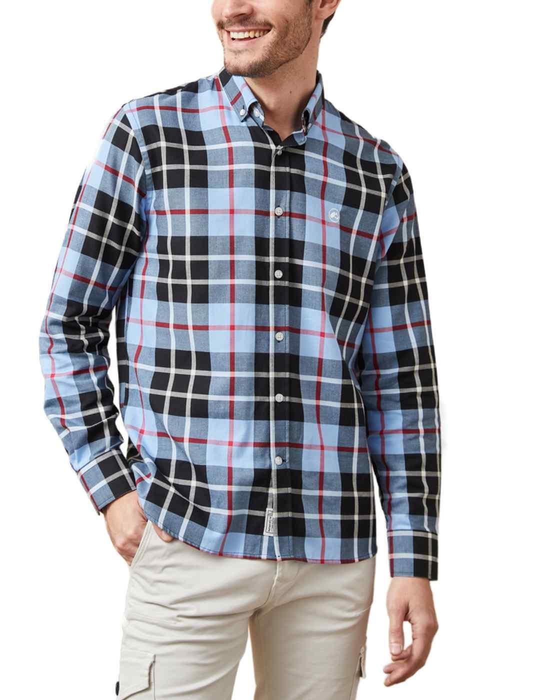 Camisa Altonadock cuadros azules y rojos slim fit de hombre