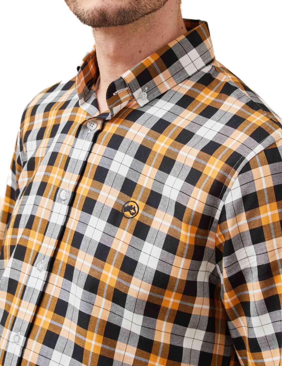 Camisa Altonadock cuadros beige y amarillo slim fi de hombre