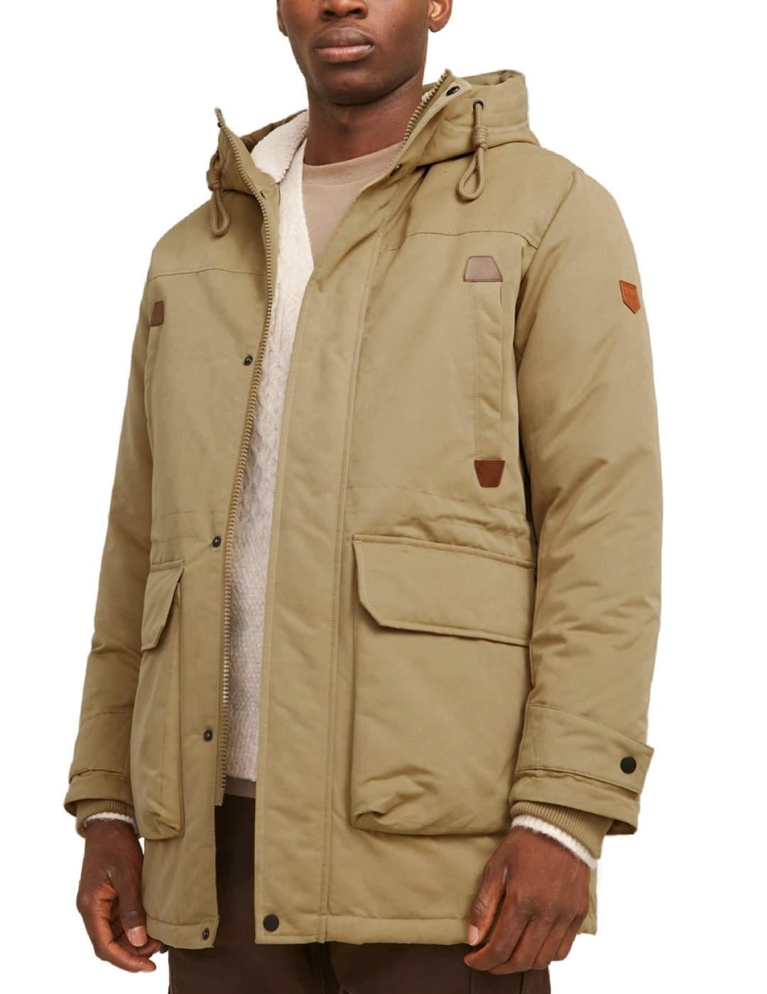 Parka Jack&Jones polar beige con capucha para hombre