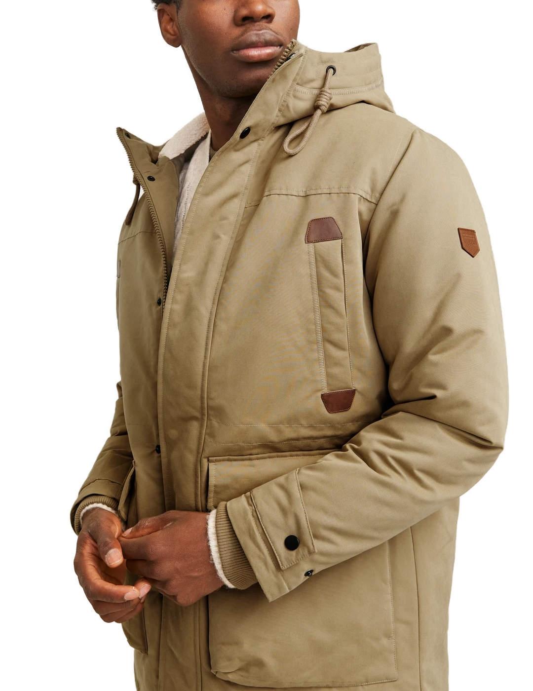 Parka Jack&Jones polar beige con capucha para hombre