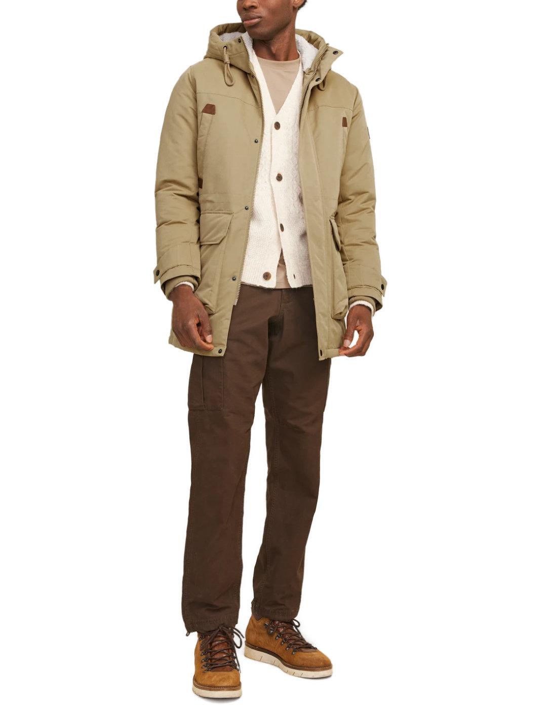 Parka Jack&Jones polar beige con capucha para hombre