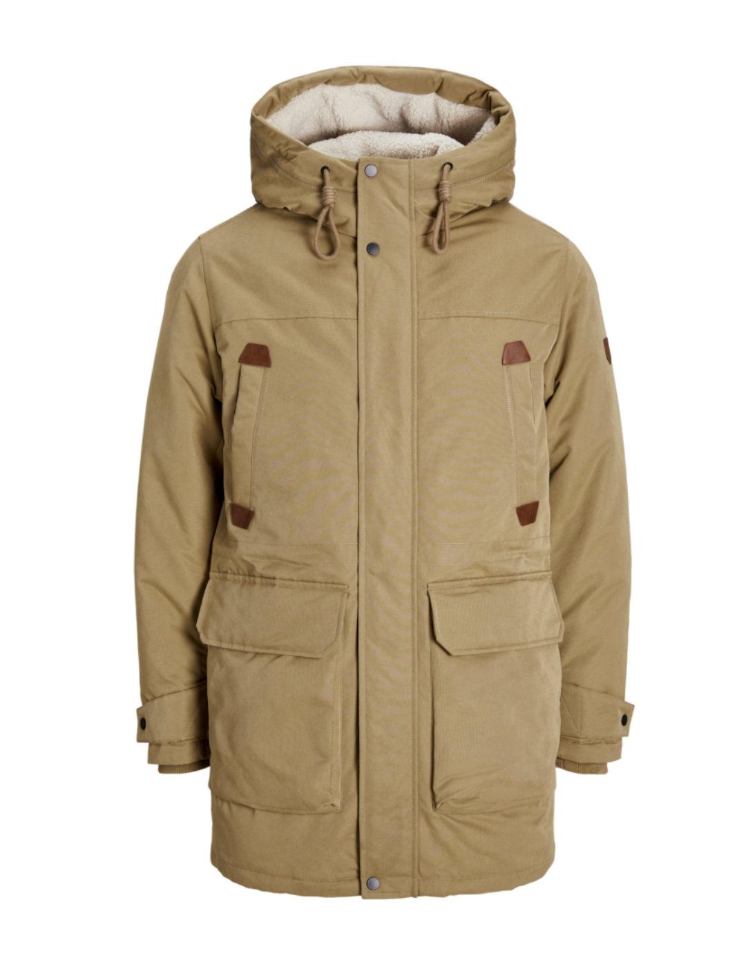 Parka Jack&Jones polar beige con capucha para hombre