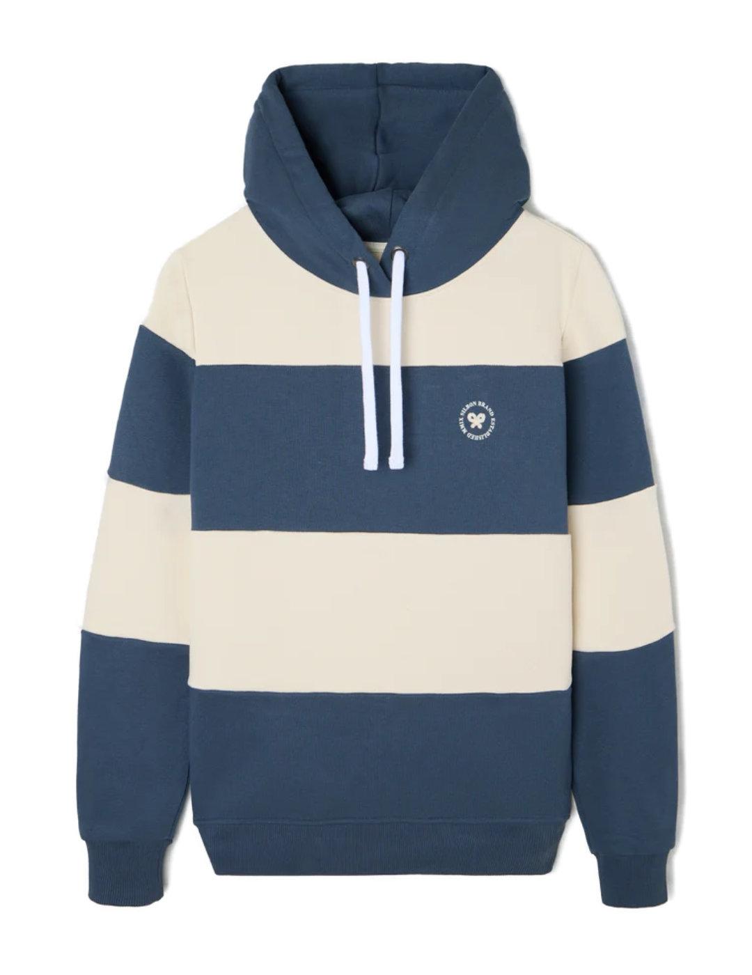 Sudadera Silbon capucha beige con rayas anchas azul  hombre