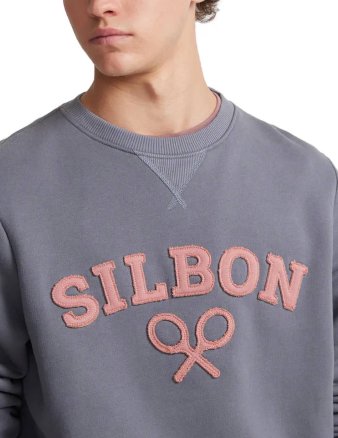 Sudadera Silbon gris oscuro con logo rosa para hombre