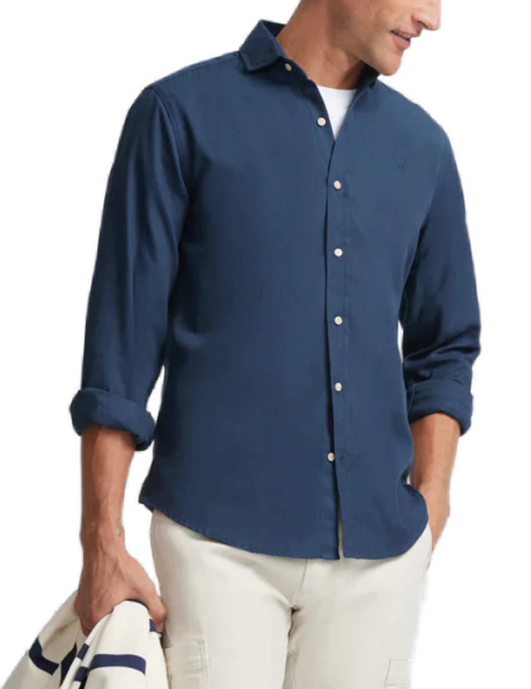 Camisa Silbon sport lisa micropiqué azul marino para hombre