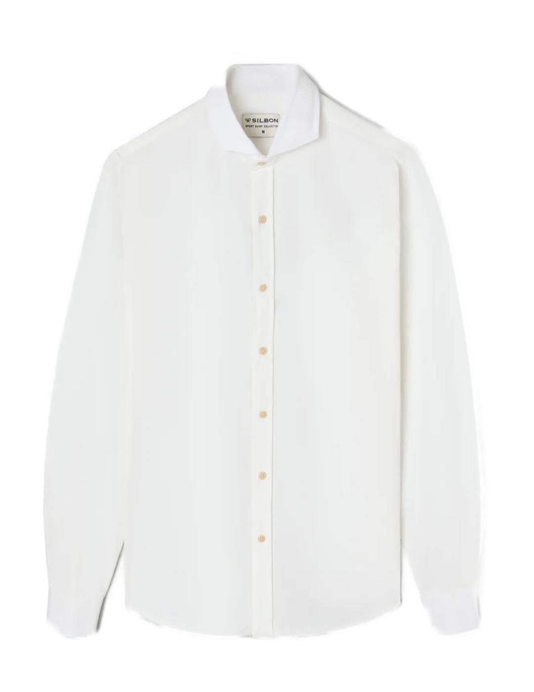 Camisa Silbon sport lisa micropiqué blanca Slim para hombre