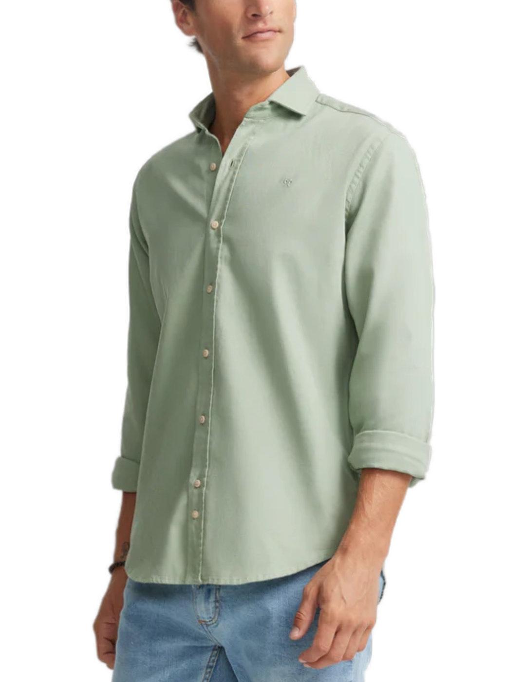 Camisa Silbon sport micropiqué verde claro Slim de hombre