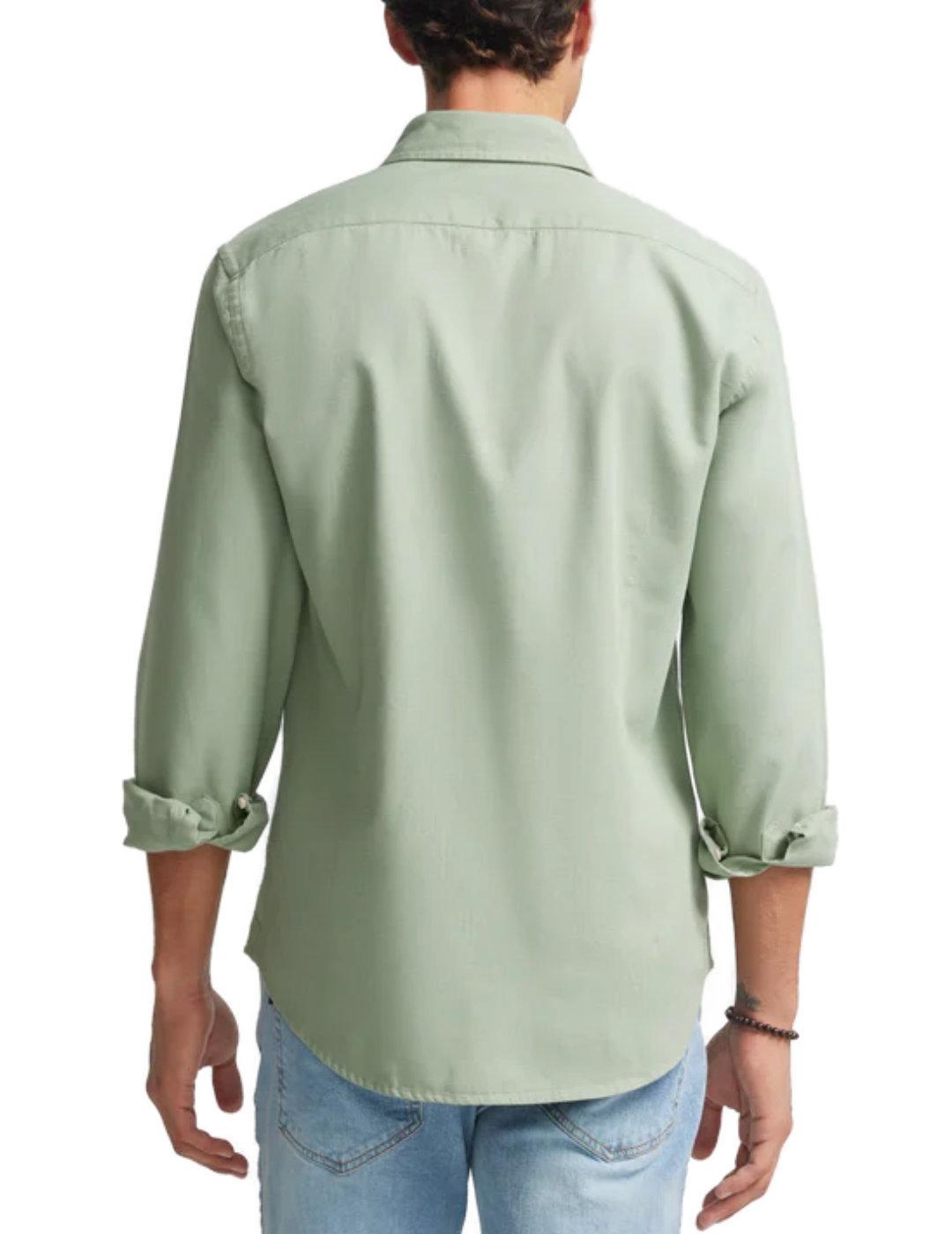 Camisa Silbon sport micropiqué verde claro Slim de hombre