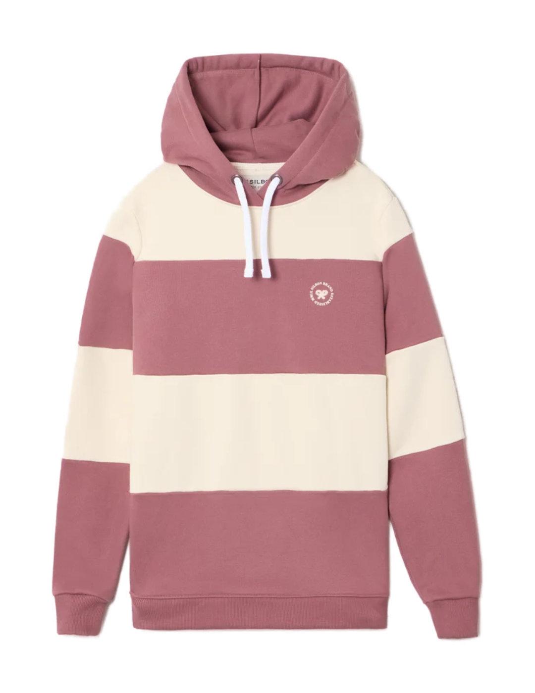 Sudadera Silbon raya ancha burdeos con capucha de hombre