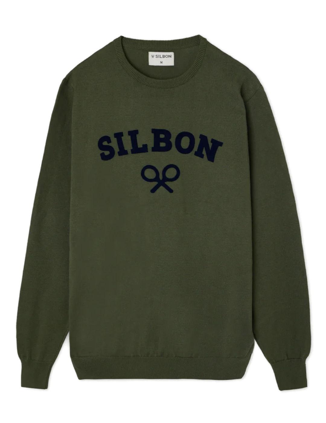 Jersey Silbon verde logo raquetas sin capucha para hombre