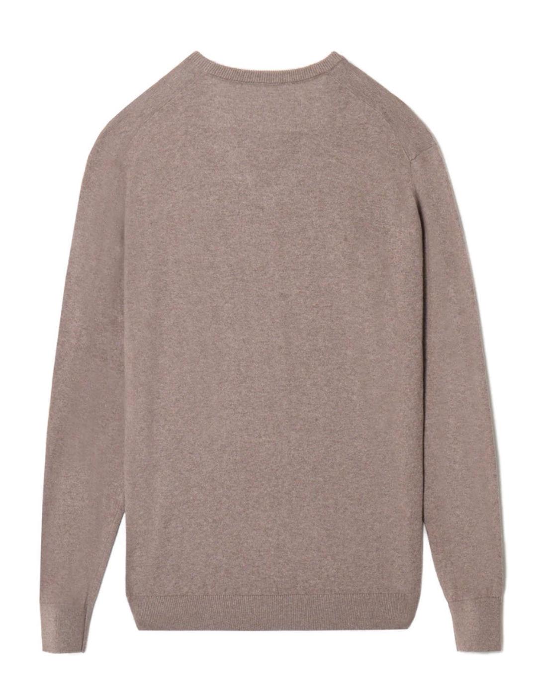 Jersey Silbon clásico liso  taupe cuello de pico para hombre