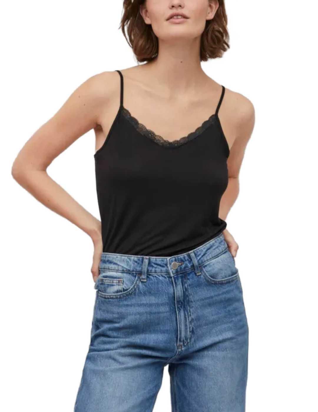 Top Vila Daisy tirantes negro con puntilla para mujer