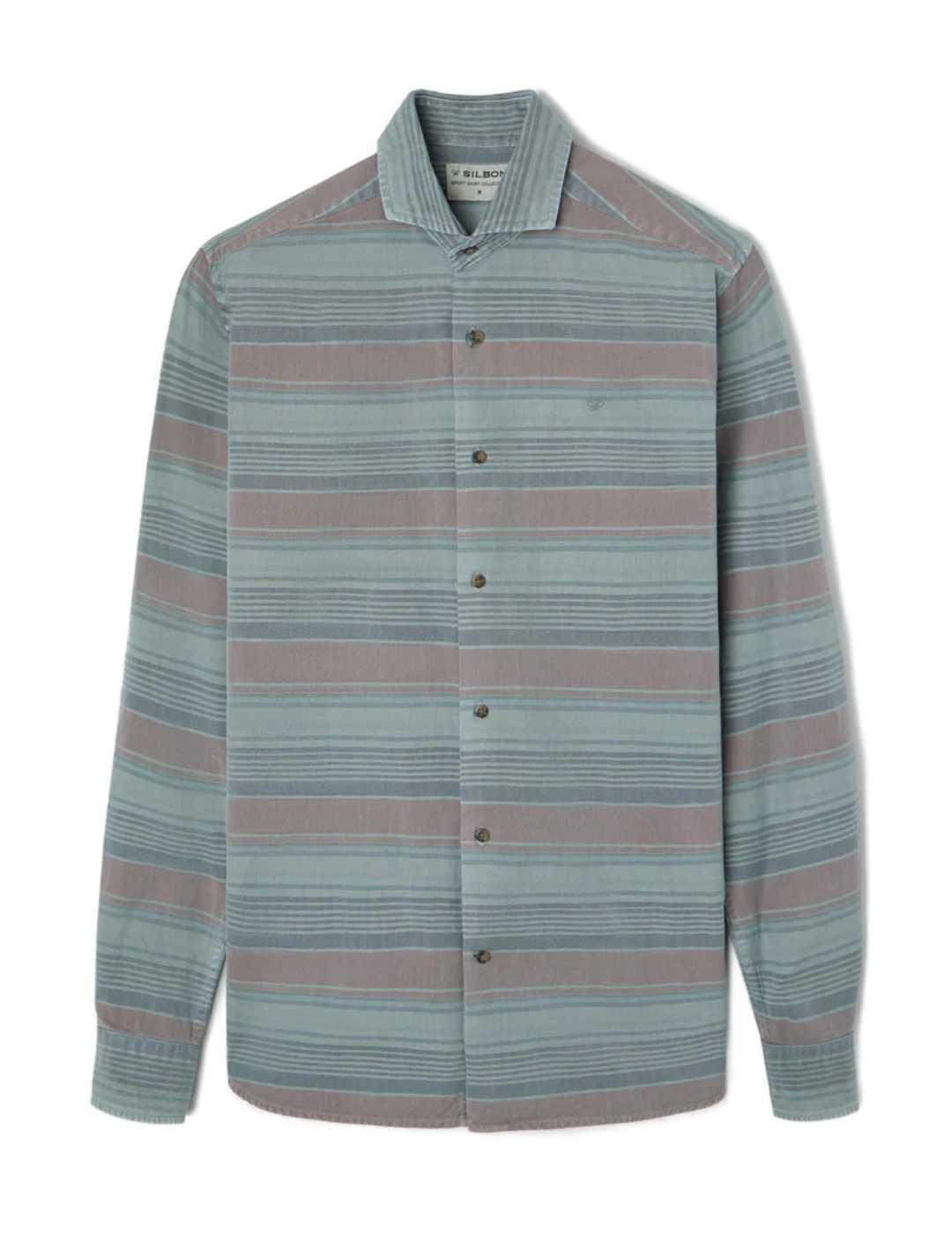 Camisa Silbon rayas verde/azul/granate regular para hombre