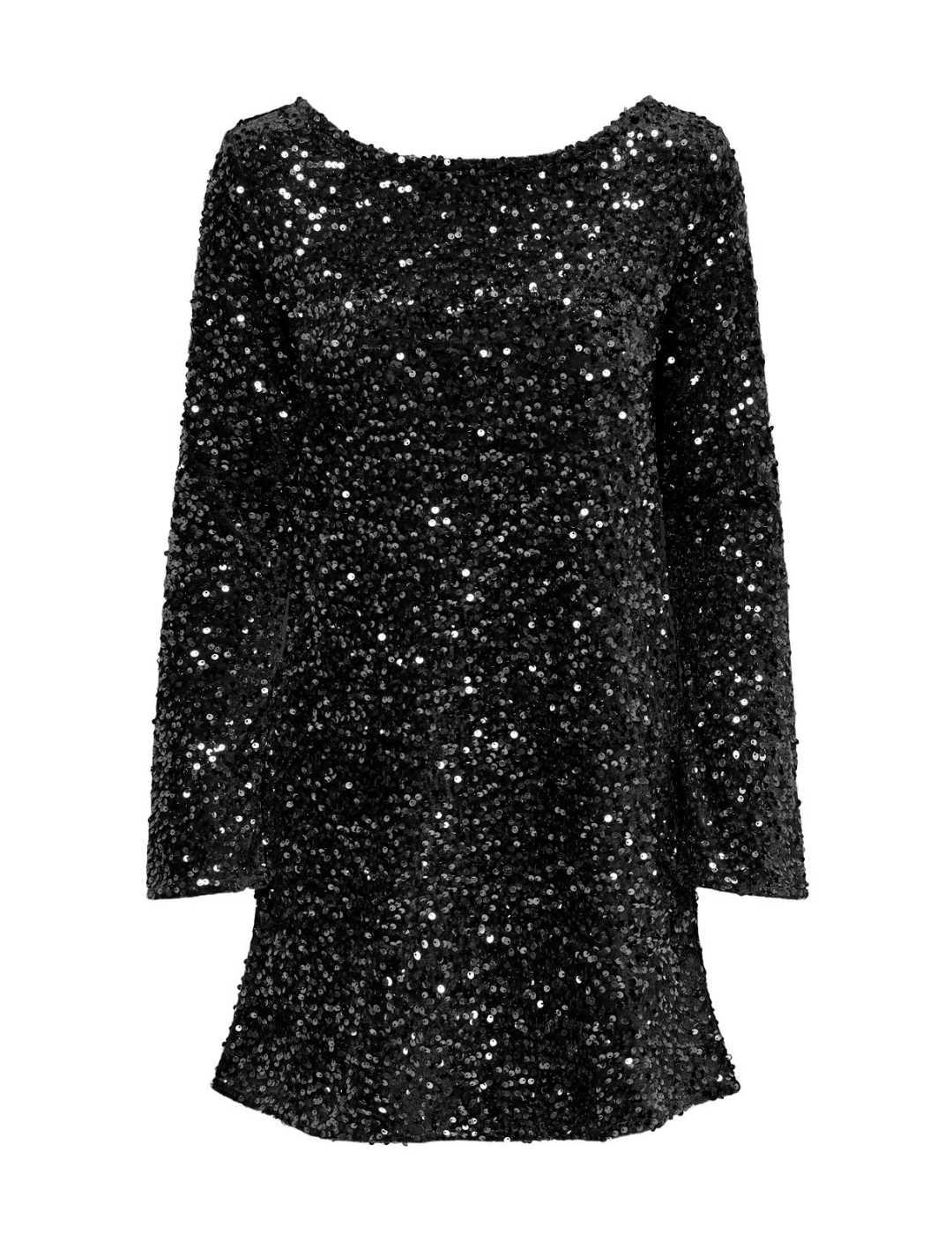 Vestido fiesta JDY Kia negro brillo manga larga para mujer