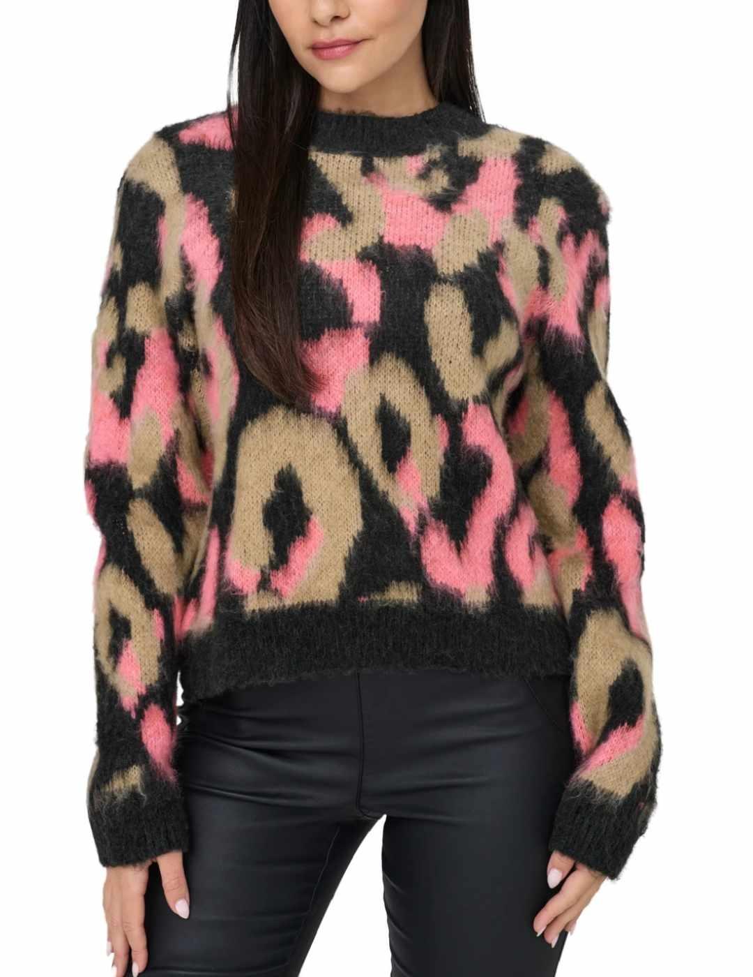 Jersey Only Wild leopardo rosa y negro de punto para mujer