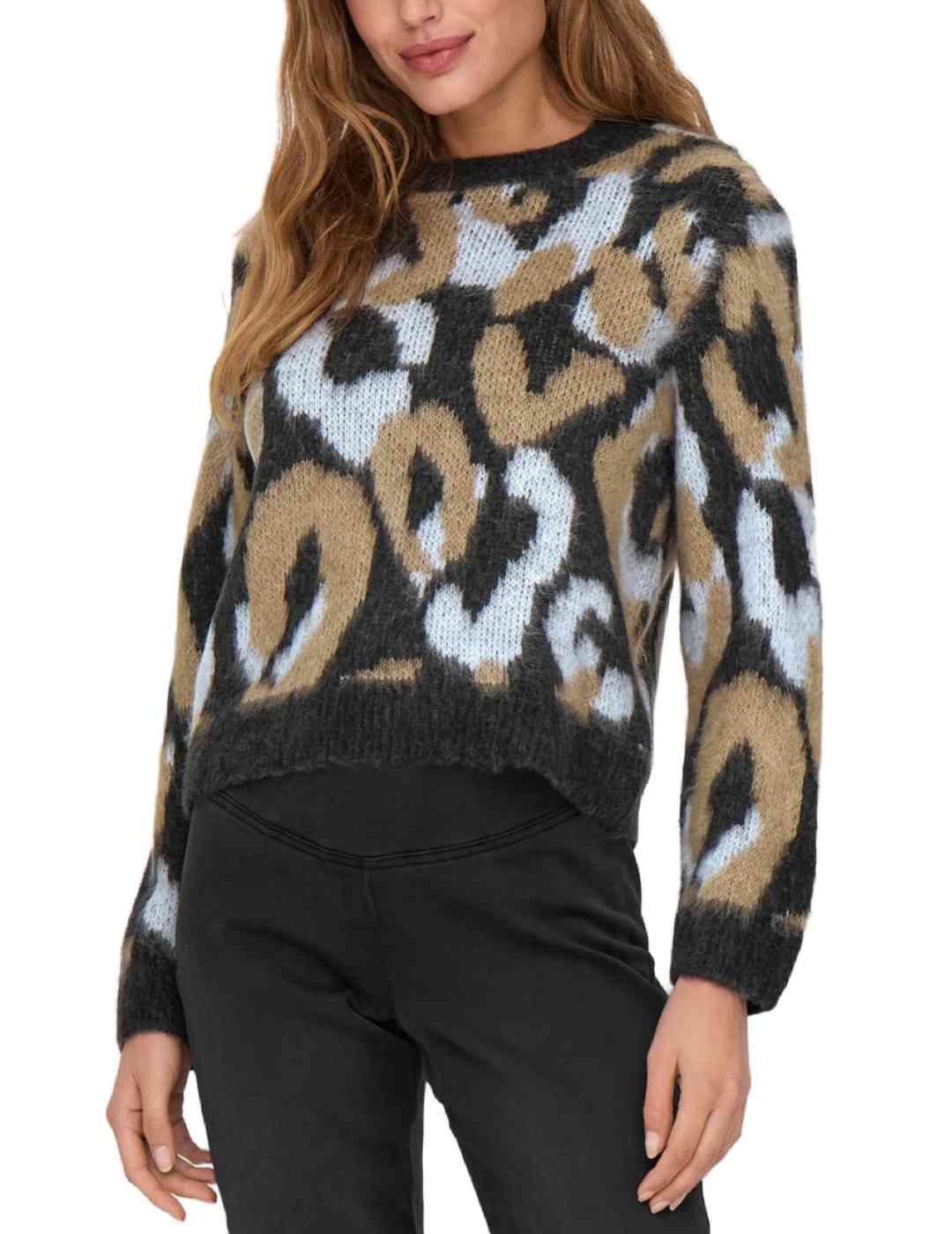 Jersey Only Wild leopardo gris y negro de punto para mujer