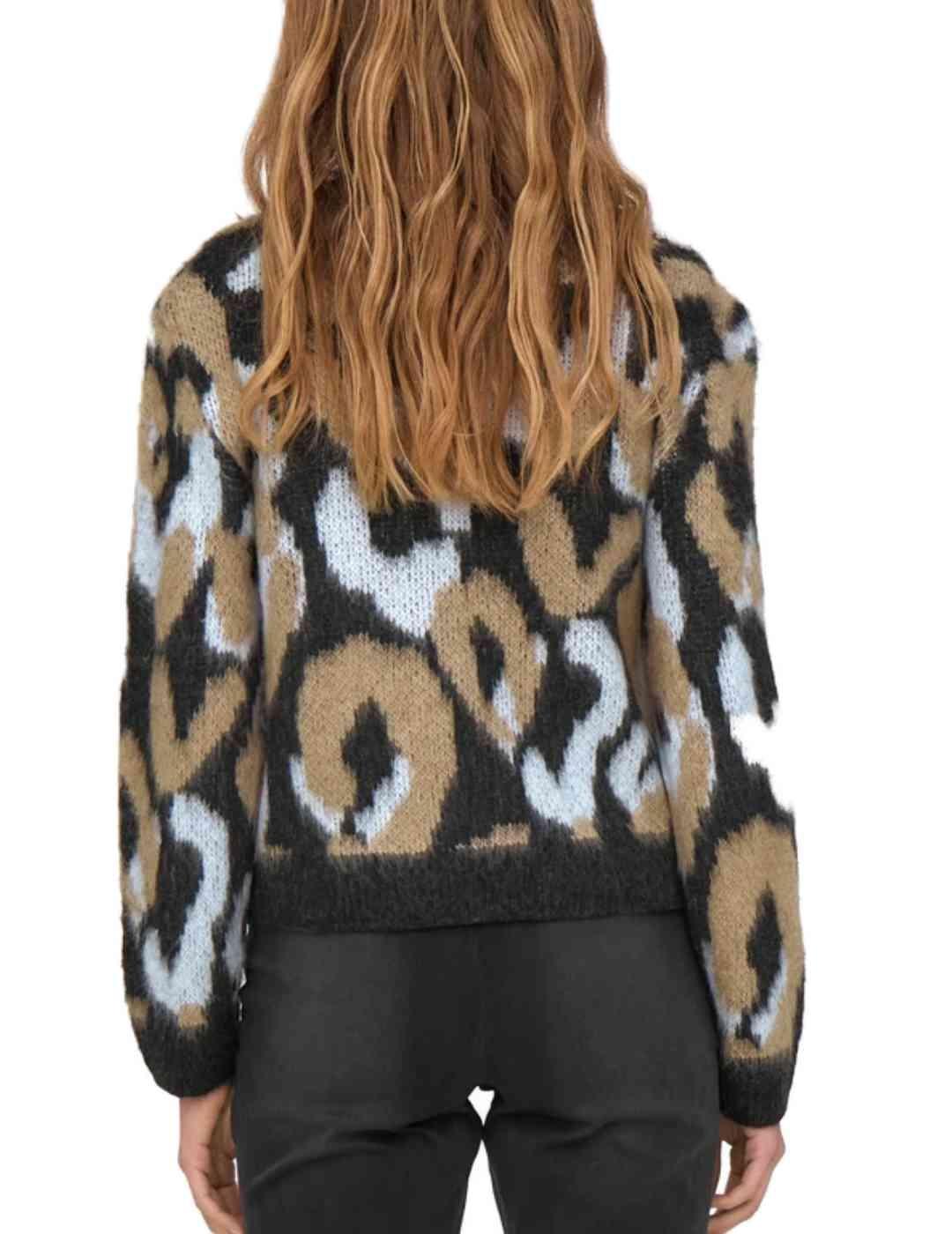 Jersey Only Wild leopardo gris y negro de punto para mujer