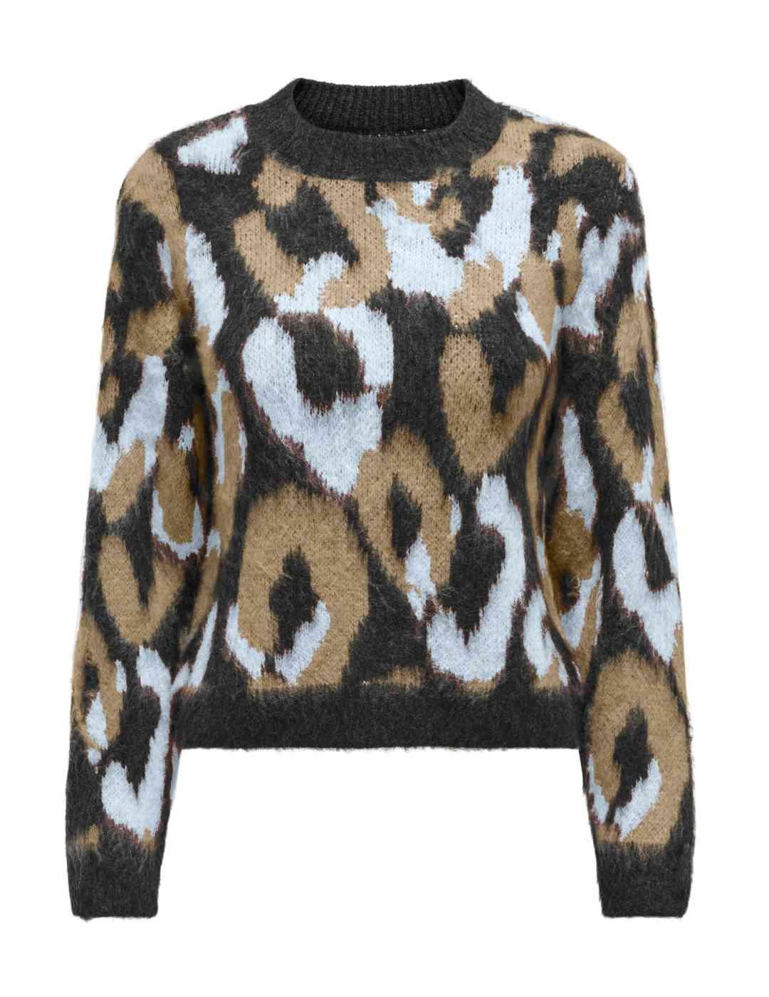 Jersey Only Wild leopardo gris y negro de punto para mujer