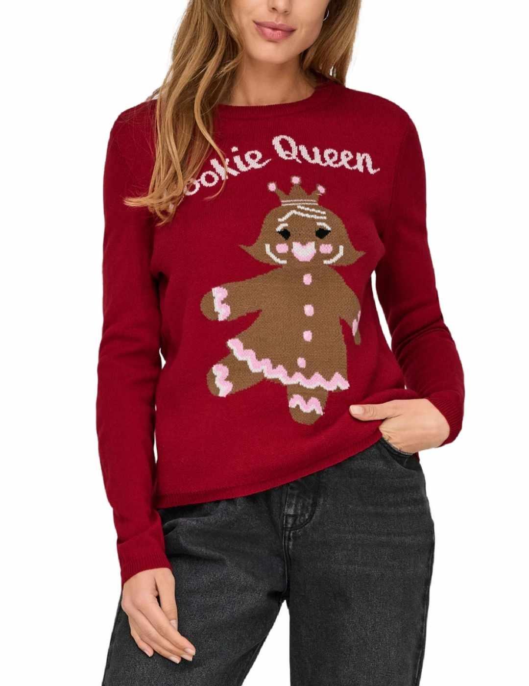 Jersey Only Xmas rojo galleta de punto regular para mujer