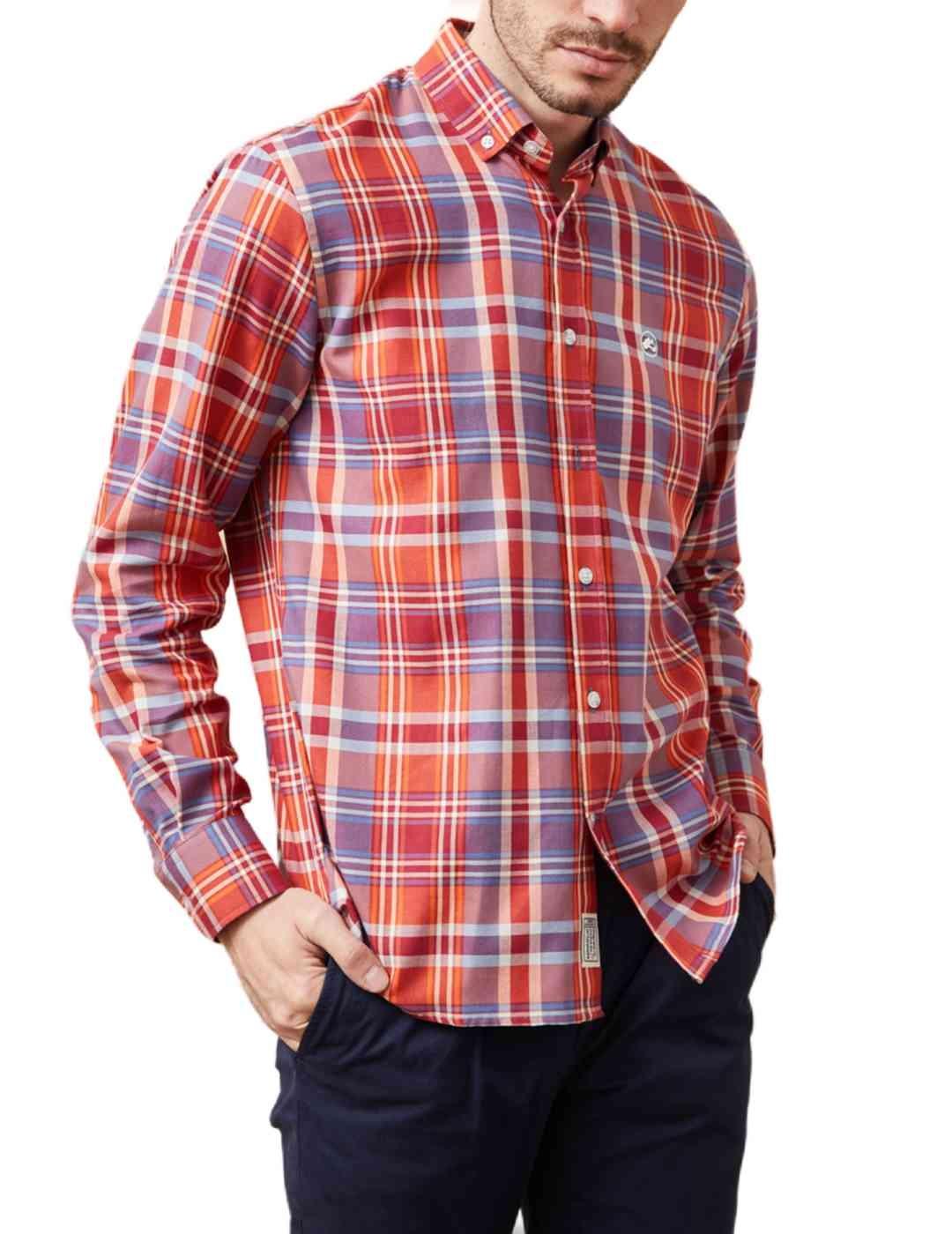 Camisa Altonadock roja y azul cuadros regular para hombre