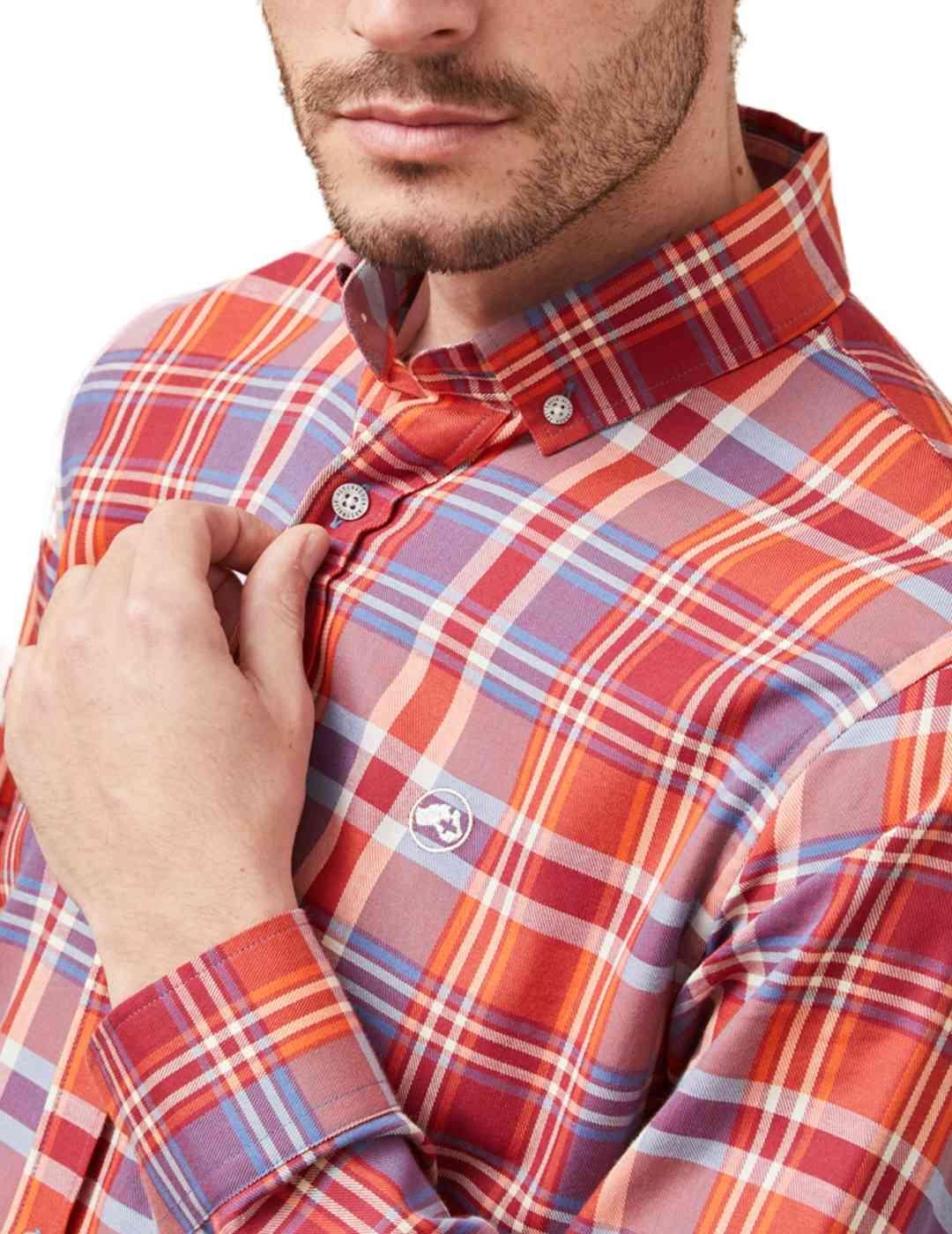 Camisa Altonadock roja y azul cuadros regular para hombre