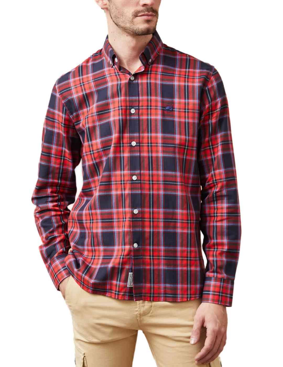 Camisa Altonadock granate y marino cuadros regular de hombre