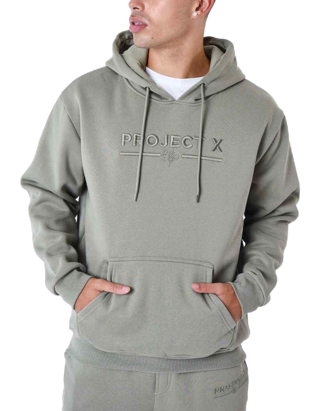 Sudadera Project X Paris capucha verde logotipo para hombre