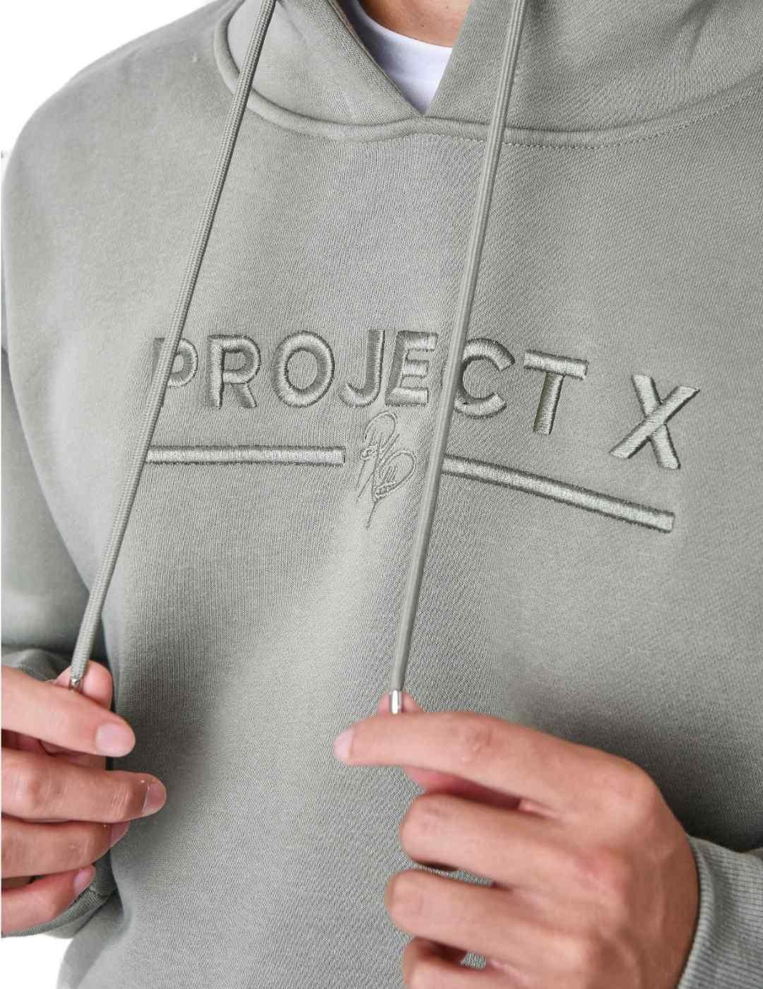 Sudadera Project X Paris capucha verde logotipo para hombre