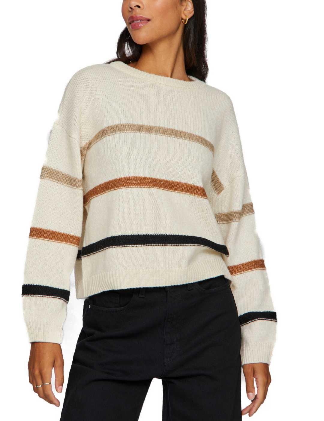 Jersey Vila Eva beige rayas multicolor de punto para mujer