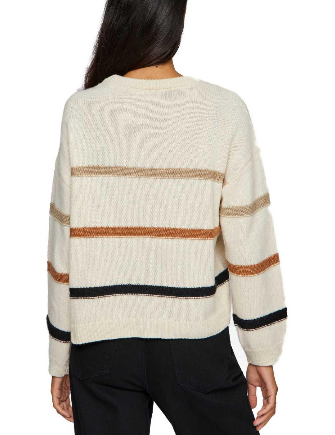 Jersey Vila Eva beige rayas multicolor de punto para mujer