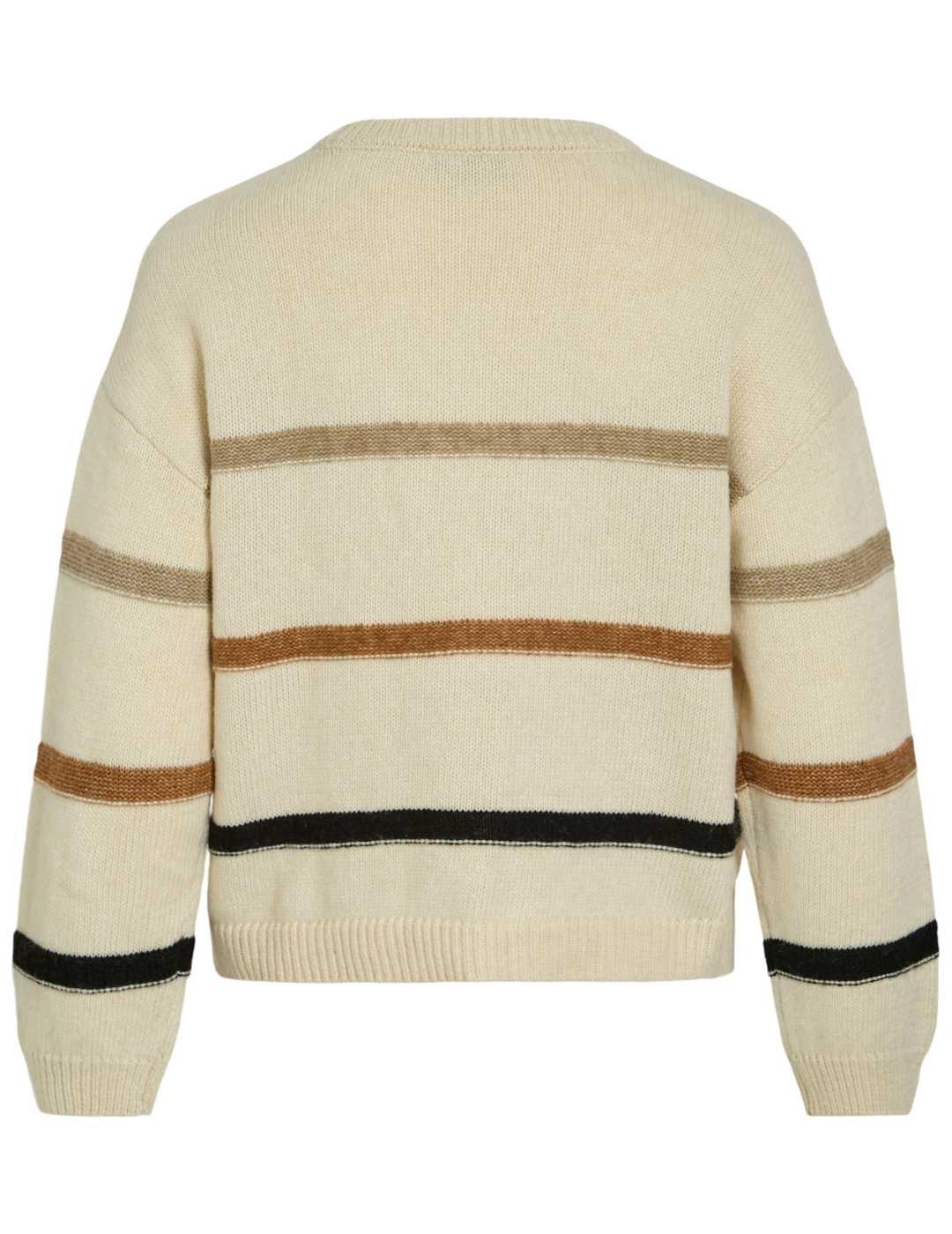 Jersey Vila Eva beige rayas multicolor de punto para mujer