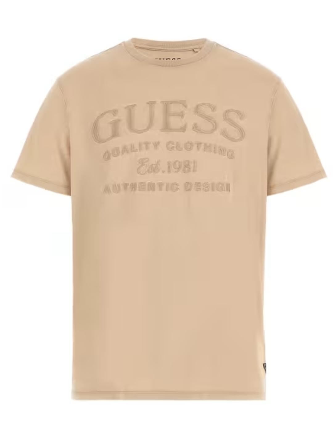 Camiseta Guess Embroider beige manga corta para hombre