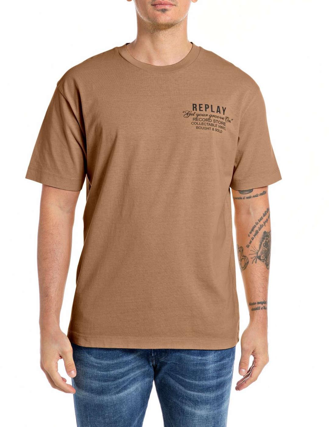 Camiseta Replay marrón manga corta logotipo para hombre