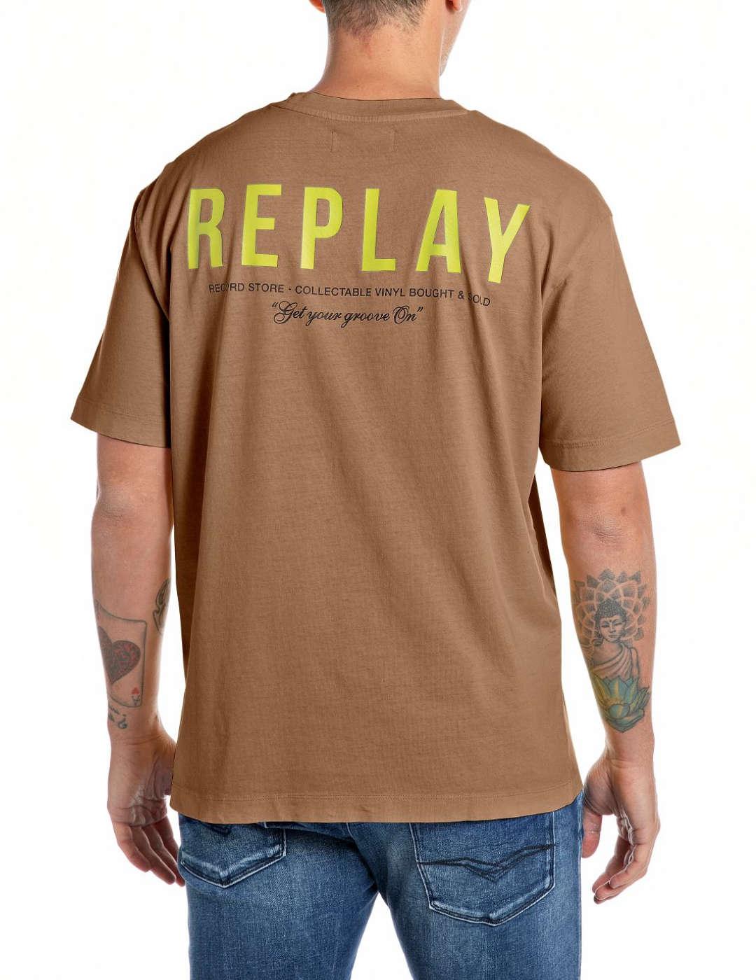 Camiseta Replay marrón manga corta logotipo para hombre