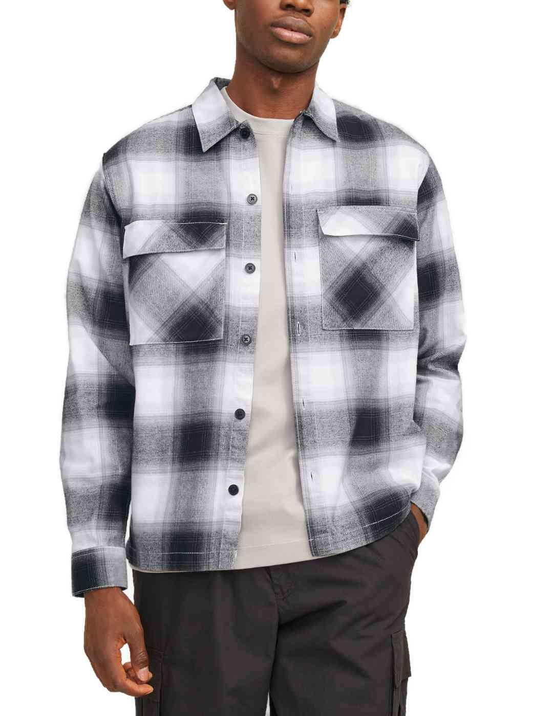 Sobrecamisa Jack&Jones Charlie cuadros blanca y negra hombre